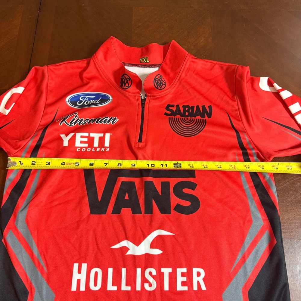 YXL Red Long Sleeve Fishing Shirt Ford Yeti Vans Hollister Sabian Mens - Picture 2 of 11